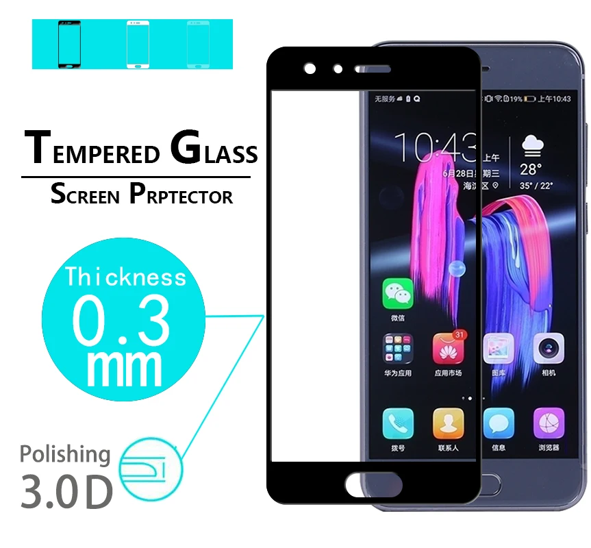 3D Curved edge full Cover Tempered Glass film For Huawei Honor 9 STF-AL00 AL10 L09 Glory screen protector | Мобильные телефоны и
