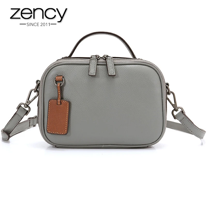 

Zency Small Women Shoulder Bag 100% Genuine Leather Top-handle Handbag Retro Crossbody Bags Pillow Purse Black Grey