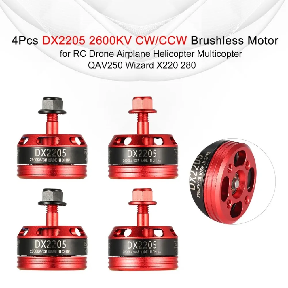 

4Pcs DX2205 2205 2600KV 2-4S CW/CCW Brushless Motor for QAV250 Wizard X220 280 RC FPV Drone Airplane Helicopter Multicopter