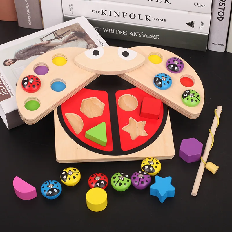 Божья коровка игрушка Геометрическая Форма Сортировка Детские Обучающие Игрушки для раннего развития деревянная детская обучающая математическая интерактивная игрушка