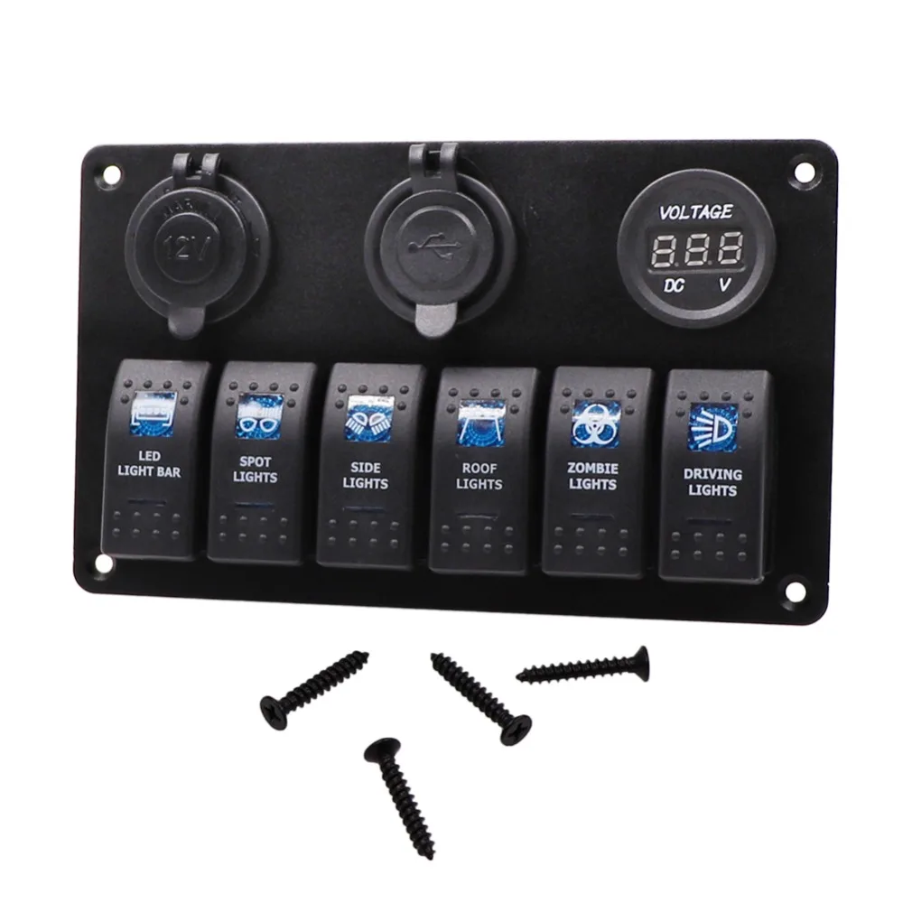 

5/ 6 / 8 Gang Waterproof RV Car Marine Boat Switch Panel Circuit Breaker LED Rocker Switch Panel Dual USB Port Cigarette Socket