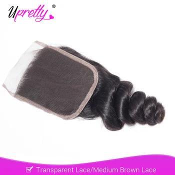 

Upretty 4x4 HD Transparent Lace Closure Brazilian Loose Wave Remy Human Hair Closure With Baby Hair Bleached Knot Natural Color