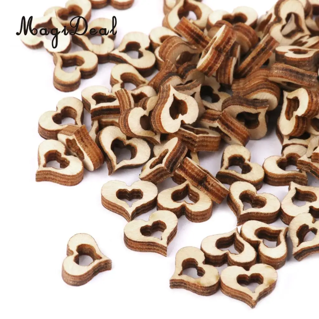 200pcs Rustic Wood Slices Wood Heart Embellishment Star Shapes Wedding Decoration Centerpieces Table Ornaments