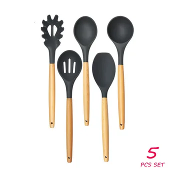 

5pcs/set BPA Free Silicone Wooden Handle Kitchenare Utensils Cooking Tools Sets Heat-Resistant Silicon Kitchen Cooking Set