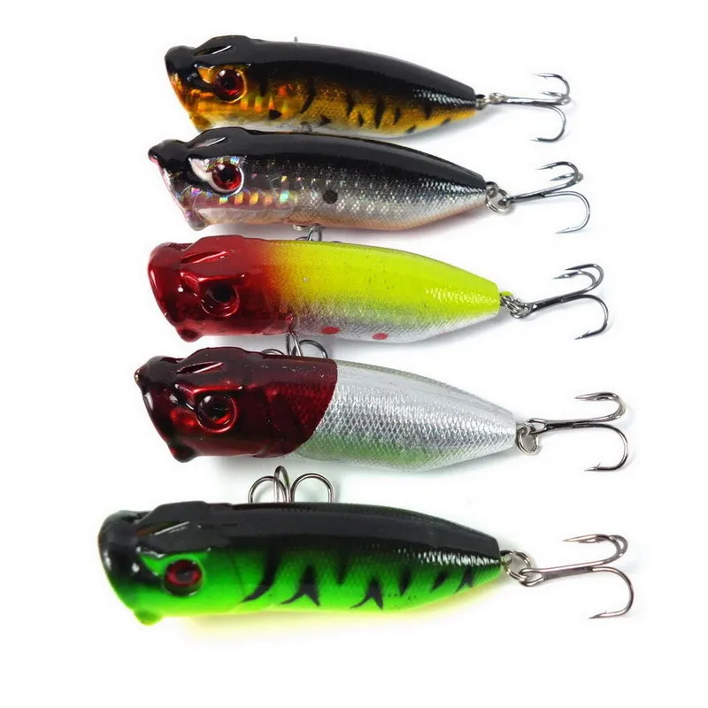 

5pc Fishing Lures 5 colors Popper Lure 2.9"-7.3cm/0.39oz-11g fishing bait 6# high carbon steel hook fishing tackle