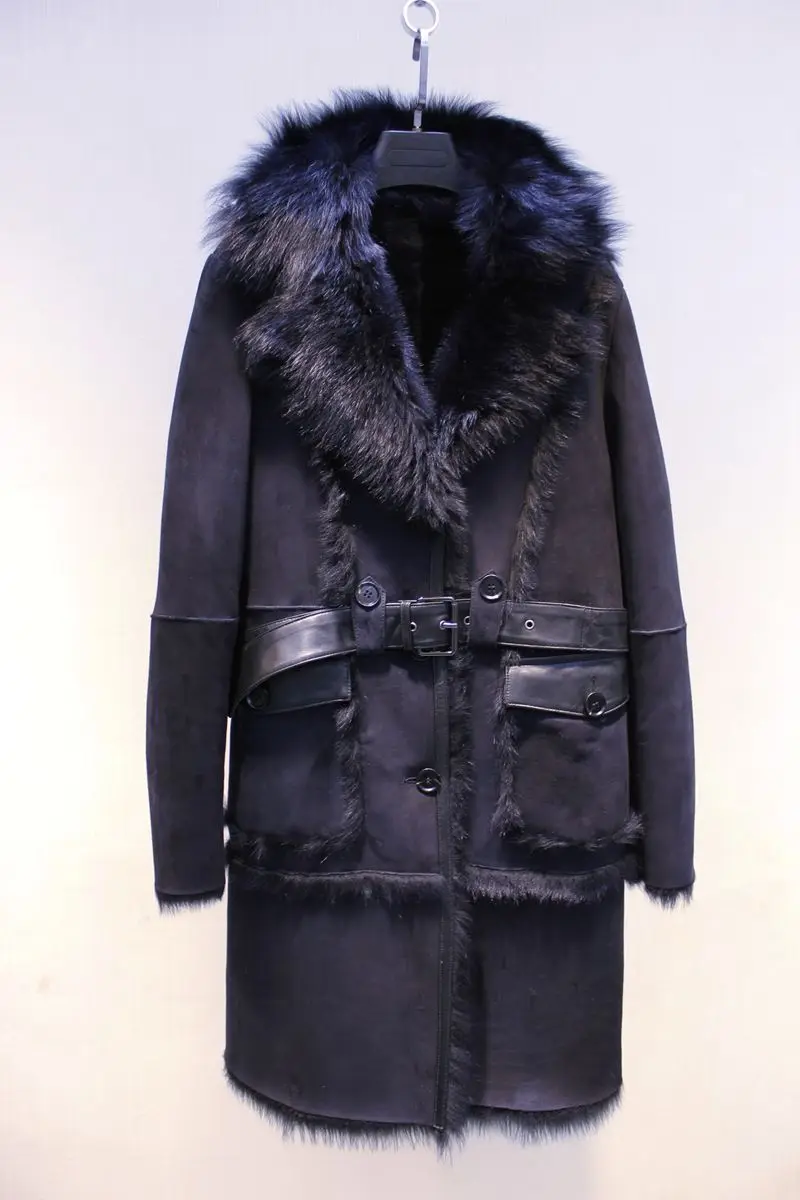 Зимние женские модные роскошные TOSCANA овечий мех овчина поверхность шерсть подкладка пальто Тренч