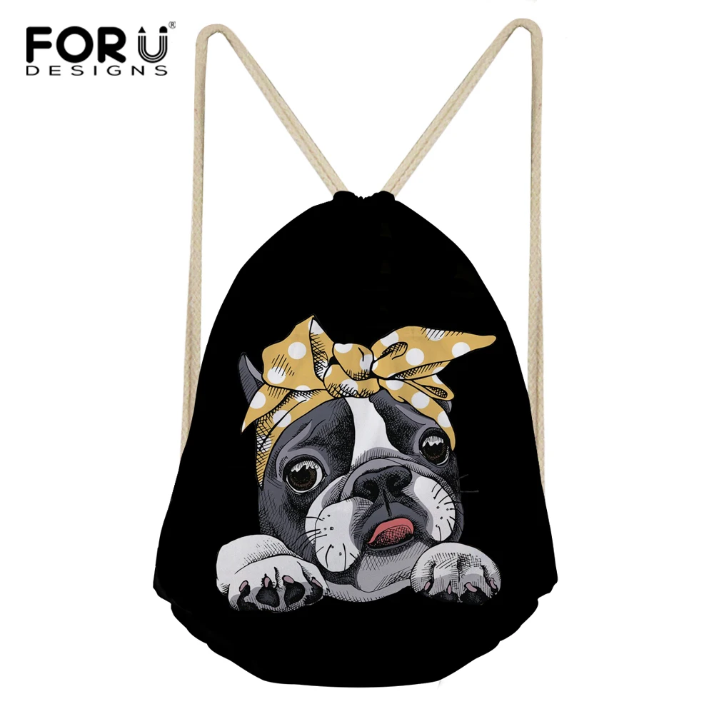 

FORUDESIGNS Cute Boston Terrier Pattern Drawstring Backpack for Women Fashion Design College Students Daily Lightweight Bagpack