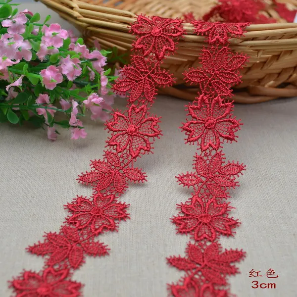 

13M/lot Red Polyester Crochet Lace Trim Embroidered Net Home DIY Applique Ribbon Sewing Craft YN388