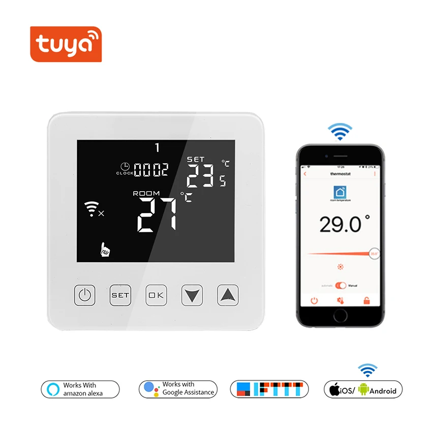Термостат Wi-Fi пульт дистанционного управления отрицательный ЖК-дисплей цифровой сенсорный экран регулятор температуры для электрического нагрева 16A умный дом TUYA - Цвет: White
