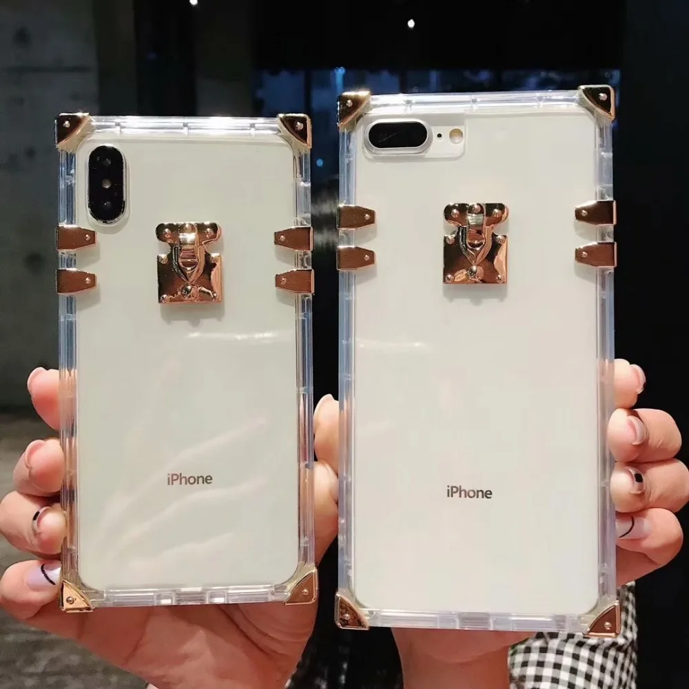 

For iPhone 8 7 Plus Case Luxury Square Trunk Transparent Coque Women Case Cover For iPhone 6 6s iPhone X XS Max XR Case Luxury