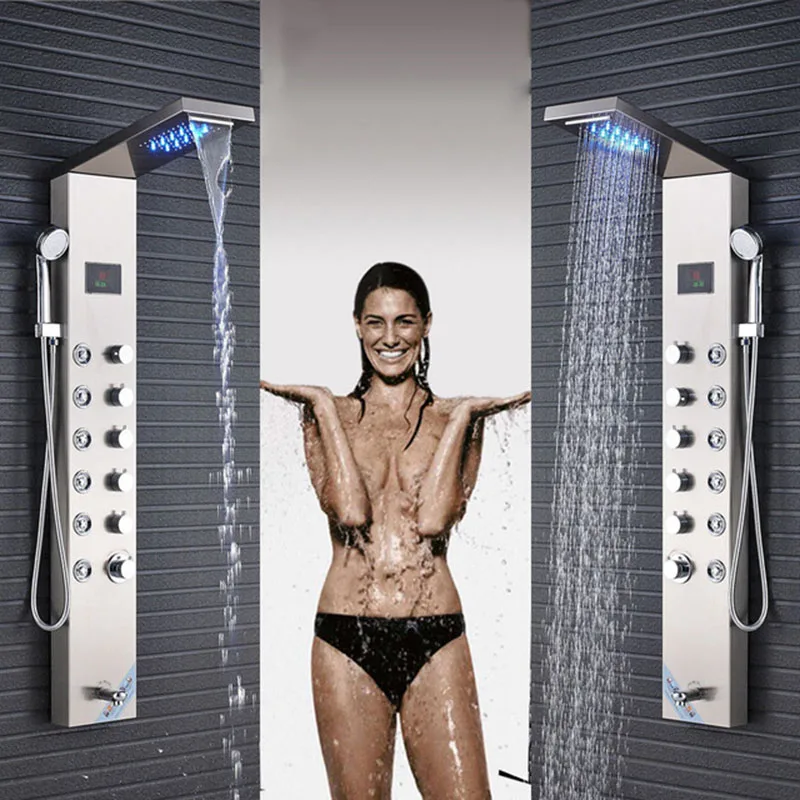 Классическая передовая душевая панель со светодиодной подсветкой, душ с несколькими водными выходами, душевой набор, модный душевой кран для ванной комнаты - Цвет: brudhed nickle 5