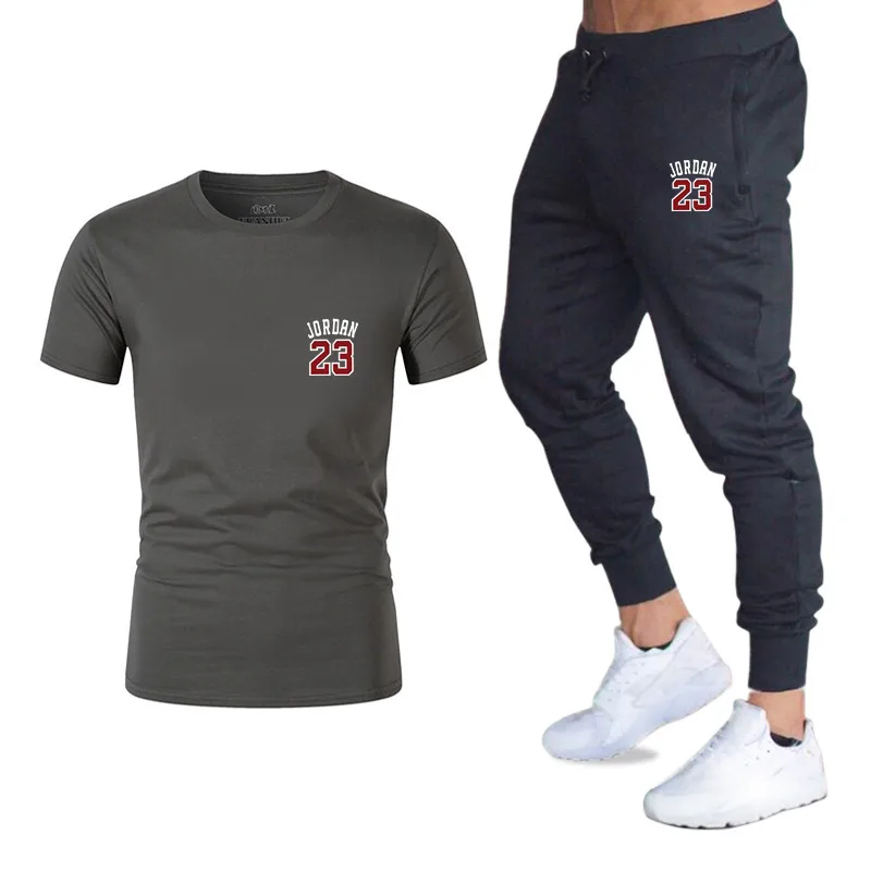 Men Summer Two Pieces Sets T Shirts+pants Suit Men cotton Tops Tees Fashion Jordan 23 Tshirt High Quality Sportswears 2 Sets 