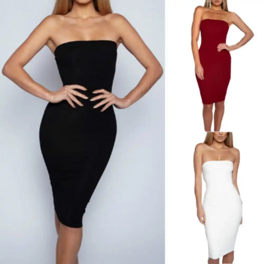 strapless mid length dress