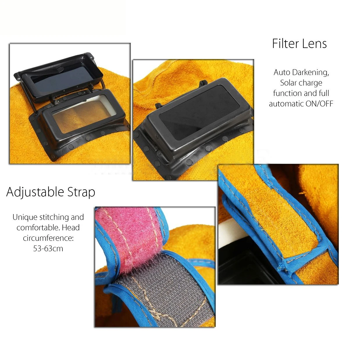 Leather Welding Helmet Mask Solar Auto Darkening Filter Lens Welder Hood Cap