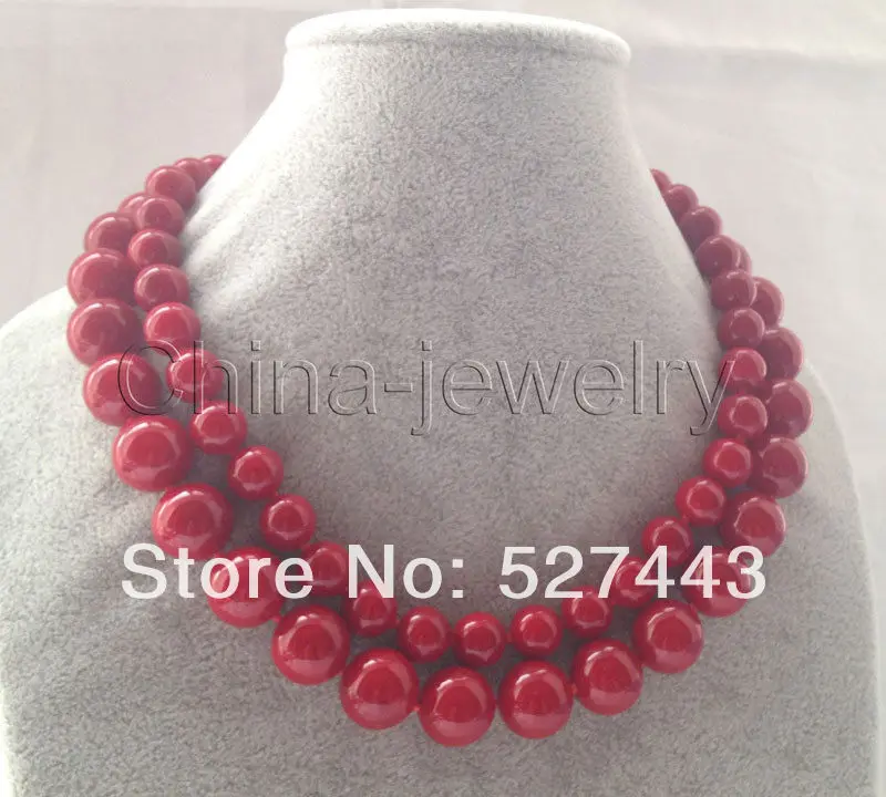 

Wholesale fast Beautiful 17-18" 2row 10-12mm red coral color south sea shell pearl necklace NEW