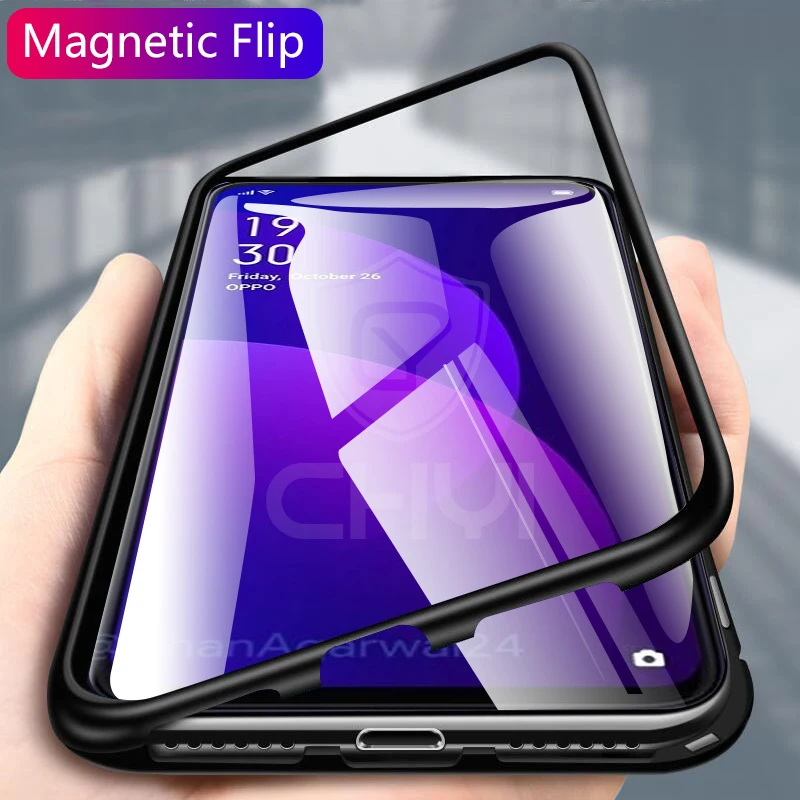 Магнитный чехол chyi для oppo f11 pro прозрачный стеклянный Жесткий Чехол металлическая