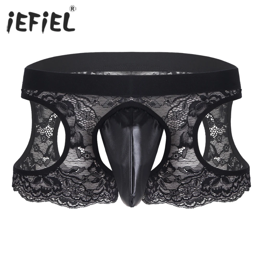 

Mens Lingerie Hollow Out Crotchless Open Back See Through Boxer Shorts Underwear Jockstraps Gay Sexy Panties with Bulge Pouch