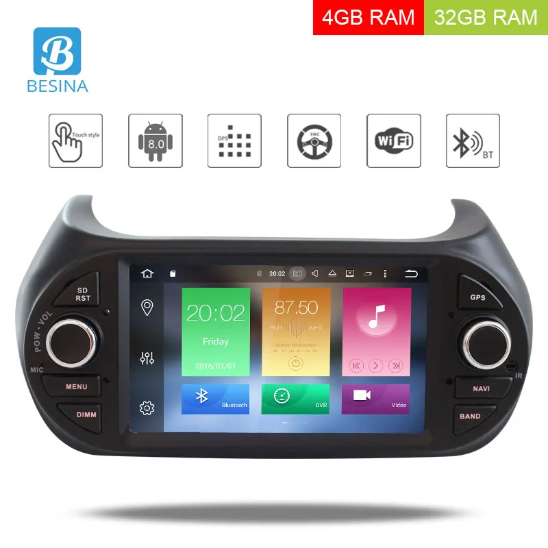 

BESINA Android 8.0 Car Radio For Fiat Fiorino Citroen Nemo Peugeot Bipper Multimedia Player GPS 4G+32G Headunit Audio Stereo