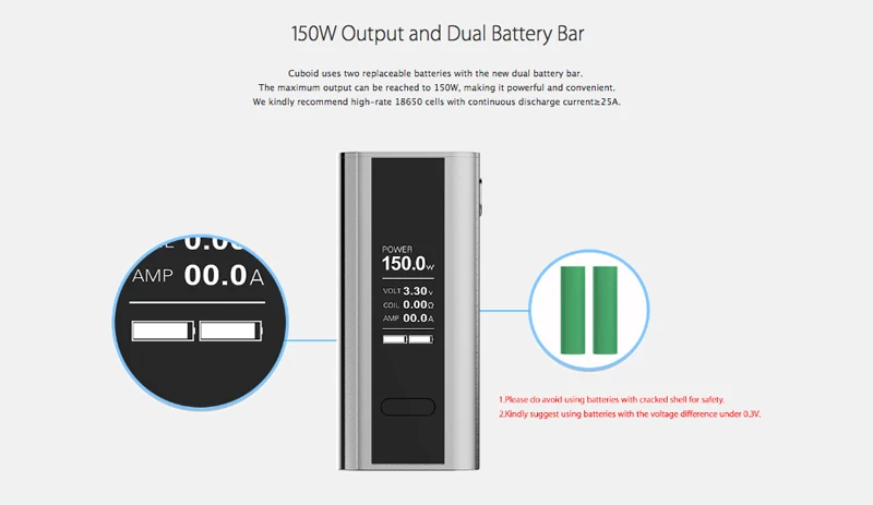 Joyetech кубовидной 0,9" OLED дисплей 150 W стартер двойной аккумулятор TCR версии 3,0 Box Mod-серебро