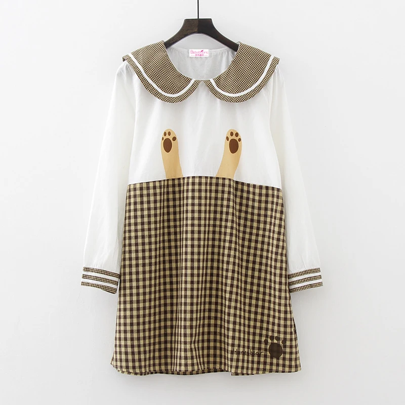 Japan Women's Dress Студенты Моды Мори Девочек Весна Плед Отпечатано Шить Хлопка С