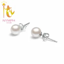 Круглый NYMPH 925-Стерлинговое серебро ювелирные изделия мини-тонкая настоящая пресноводная жемчужина ювелирные изделия день рождения для девочки