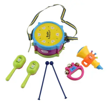 

5 Pcs Unisex Drum Musical Instruments Toys Band Kit Kids Multicolor Toy Gift Set Educational Drum With Drum Sticks Toys