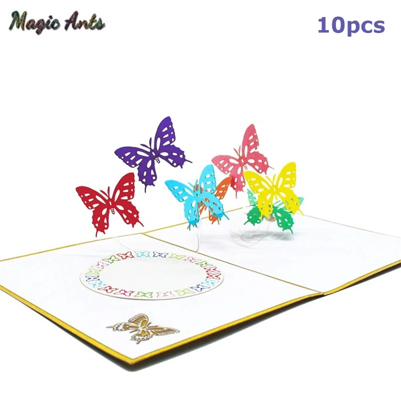 10 упаковок 3D бабочка всплывающие карты подарок на день рождения карта милый мультфильм животное с наклейка на конверт лазерная резка поздравительные открытки