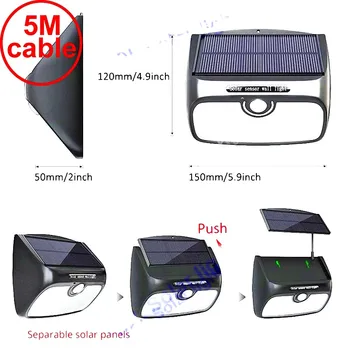 

split mounting 48 LED 900lm Solar Light PIR +motion+radar led Powered LE 5M cable street wall outdoor light fo