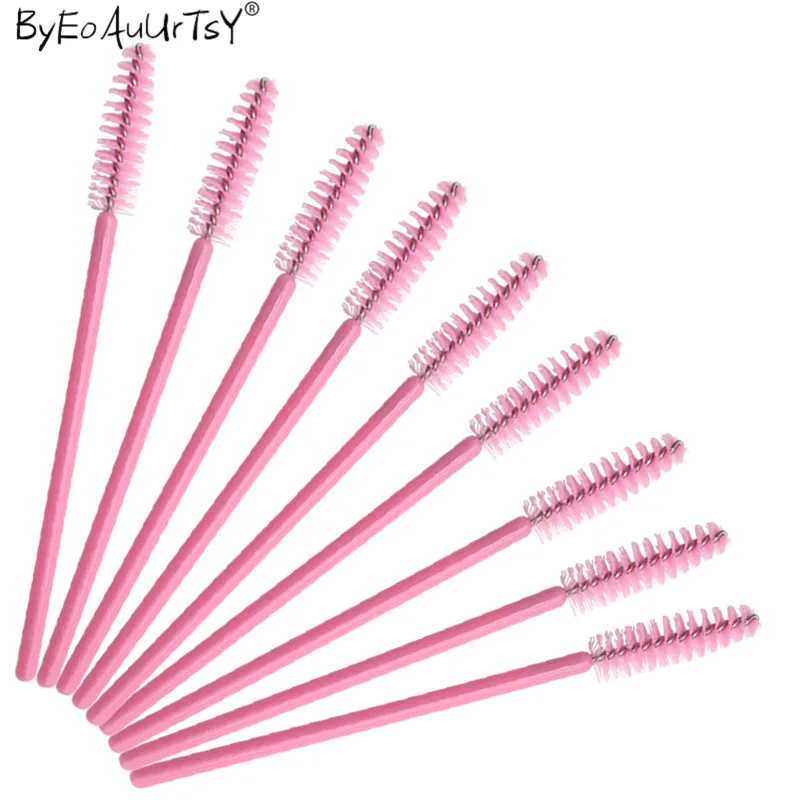 100pcsset Pink Brushes Mascara Wands for Eyelash Extension Disposable Brush Wand Eyebrow Combs Spoolers Makeup Tool (5)