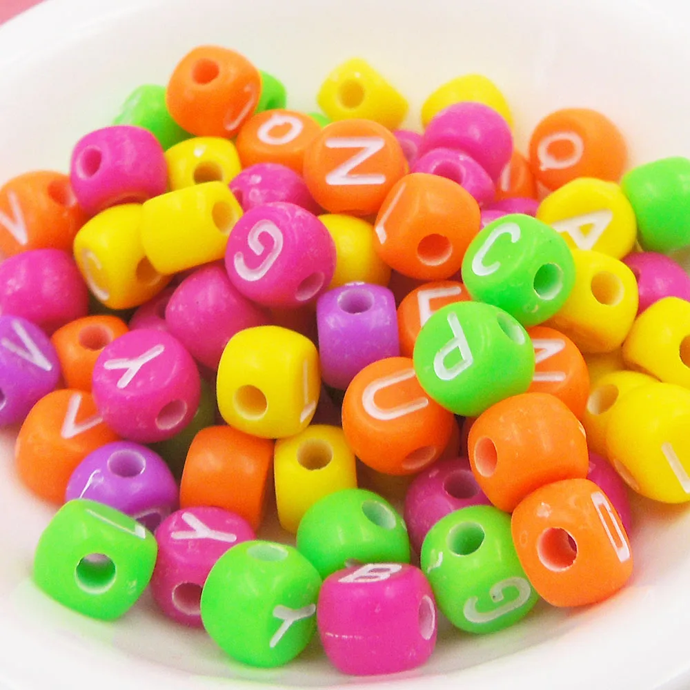 500pcs DIY Acrylic candy color letter beads Square for Making necklace