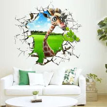 

Broken 3D Wild Animal Giraffe Decals Modern Wall Sticker For Kids Room Home Decor Vinyl Wallpaper For Fridge Toilet Waterproof