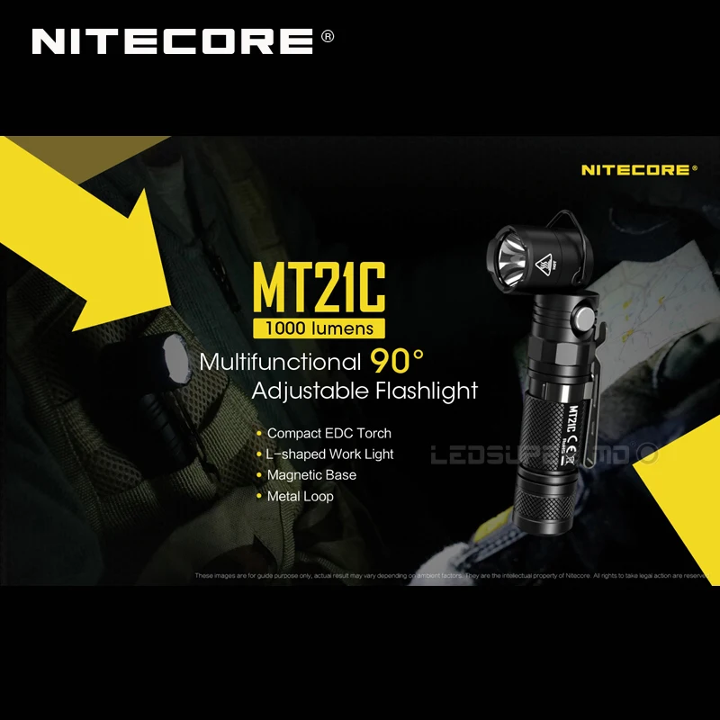 L-образный рабочий светильник Nitecore MT21C 1000 люменов компактный EDC фонарь регулируемый под углом 90 светильник-вспышка с магнитным основанием