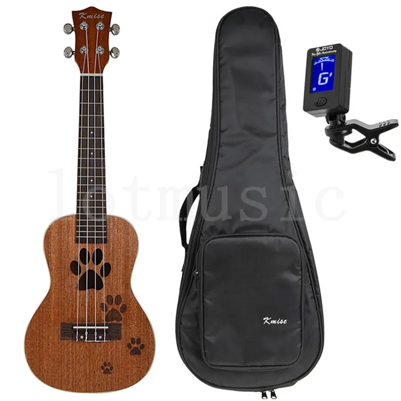 

Kmise 23 Inch Concert Ukulele Uke Hawaii Guitar Mahogany 18 Fret Carved Dog's Footprints W/Bag and JOYO Tuner