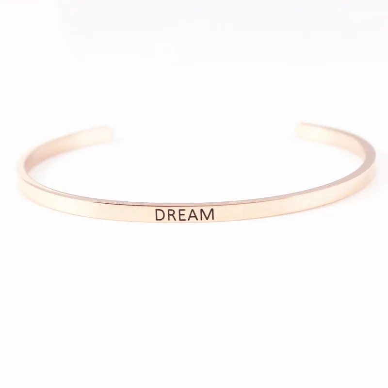 Модный розовый золотой браслет, ювелирные изделия, мечта дышит верой, Алоха выбирает Джой письмо Выгравированный Открытый браслет с мантрой влюбленных подарок - Окраска металла: DREAM