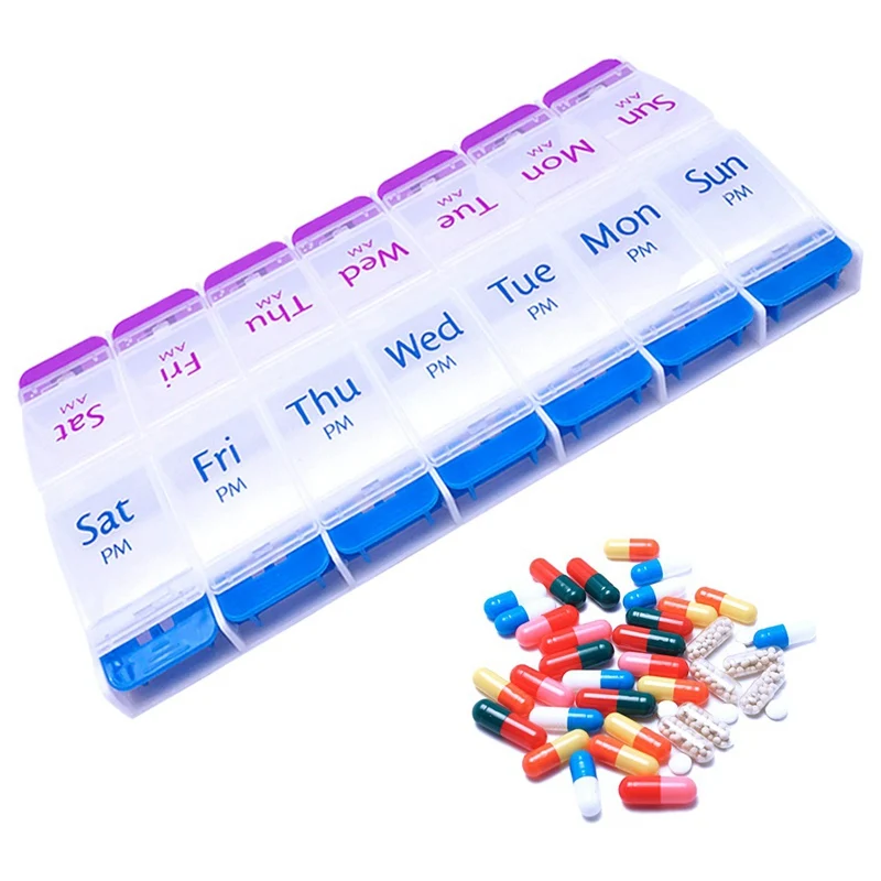 14 Slot 7 Day Pill Box Weekly Pill Case Travel Medication Reminder ...