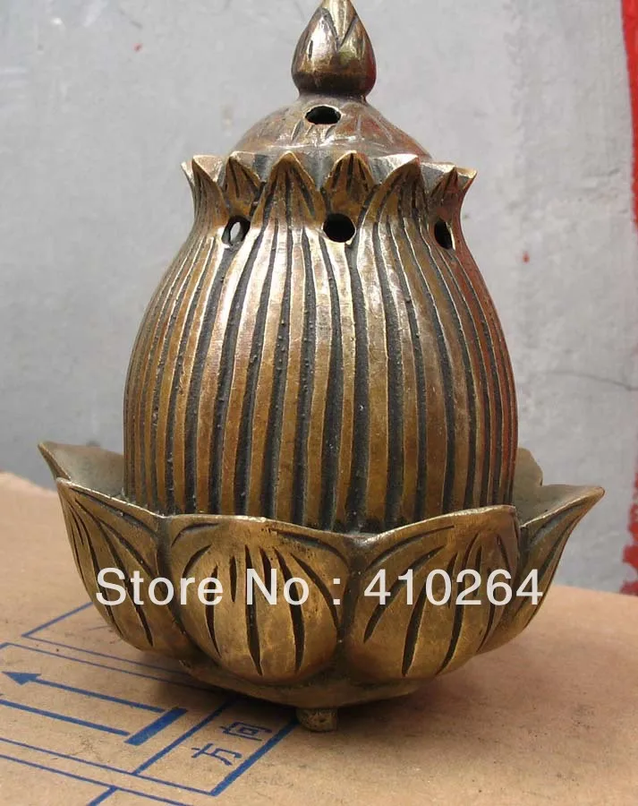 

0116P [old craft ] Fast shipping Can collections lotus smoked censer "QIANLONGYUZHI" Totem Statue (A0314)