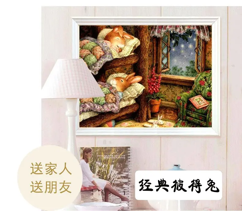 Needlework,DMC Color Full Embroidery kit,cartoon bunny rabbit's shop girl sweet dream Painted Pattern cross stitch children gift