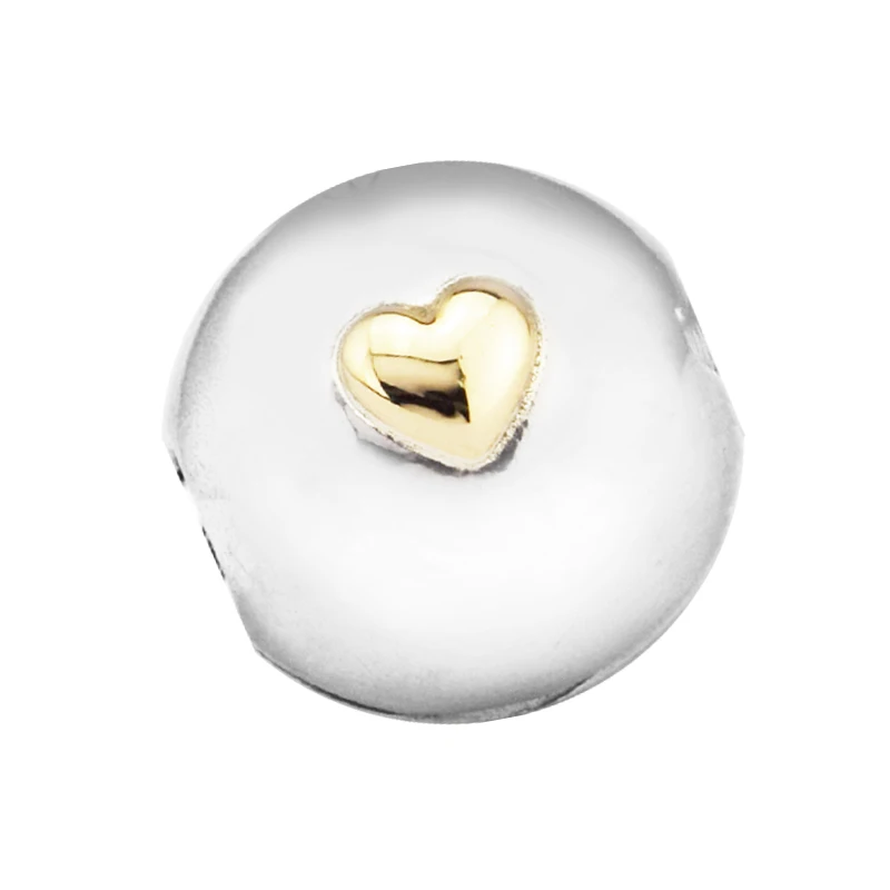 

Authentic 925 Sterling Silver Signature Insignia Heart Clip Beads With 14K Real Gold Fit Bracelets DIY Fine Jewelry SC038K