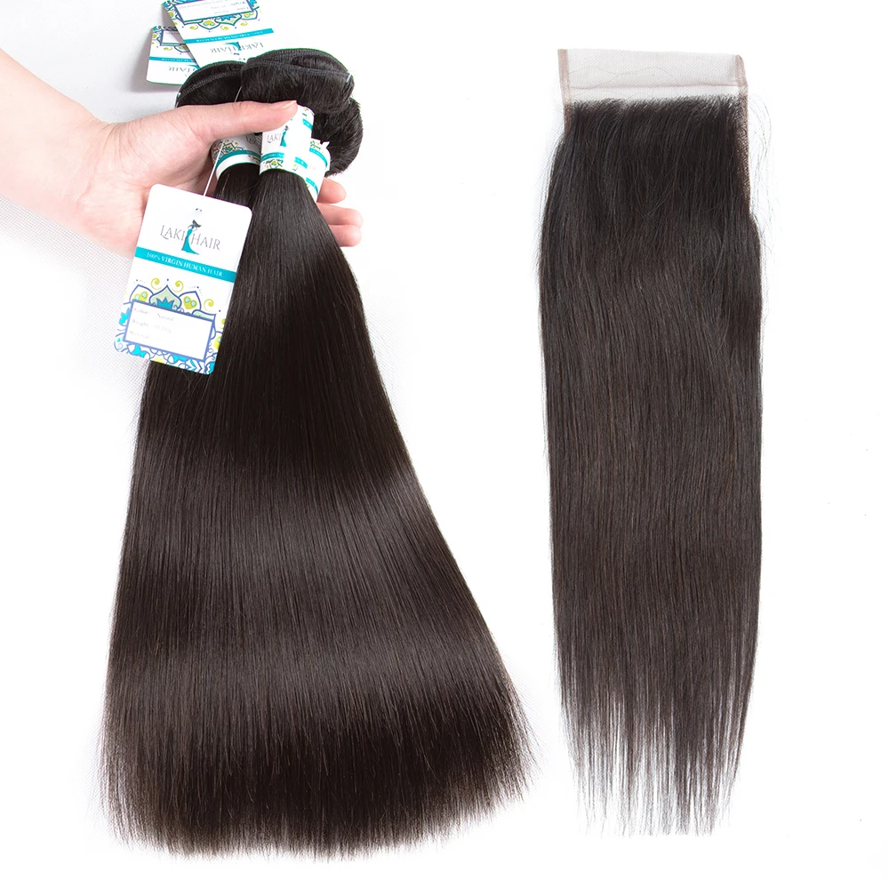 Hair Extension Human Hair Bundles With Closure 3 Bundles With 4*4 Lace