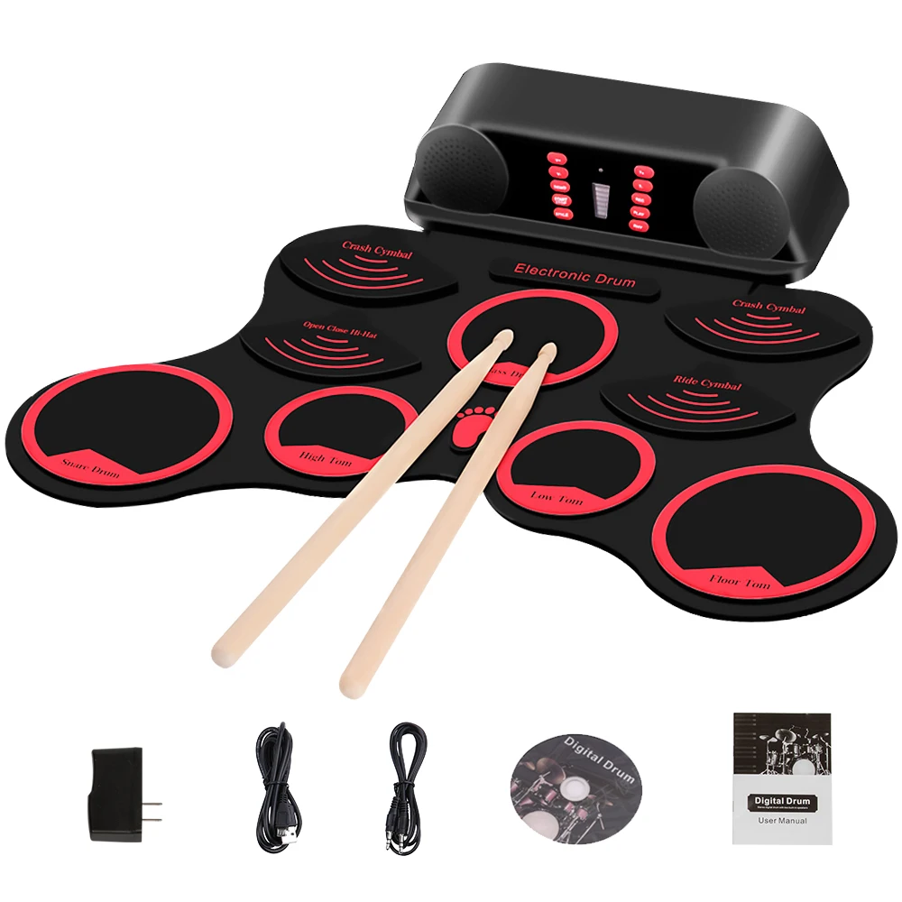 

Electronic Drum 9 Silicone Protable Drum Pad Kit Original Sound Foldable Digital Drum USB Connect For Games & Rock Music