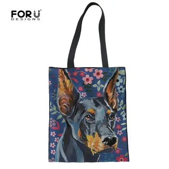 

FORUDESIGNS Linen Women Shopping Bags Rottweiler Shepherd Dog Female Casual Summer Recycle Eco-friendly Totes For Girls Eco Bag