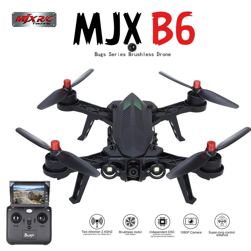 MJX B6 Bugs 6 RC Quadrocopter Drone with 1600kv Brushless motor HD Wifi ...