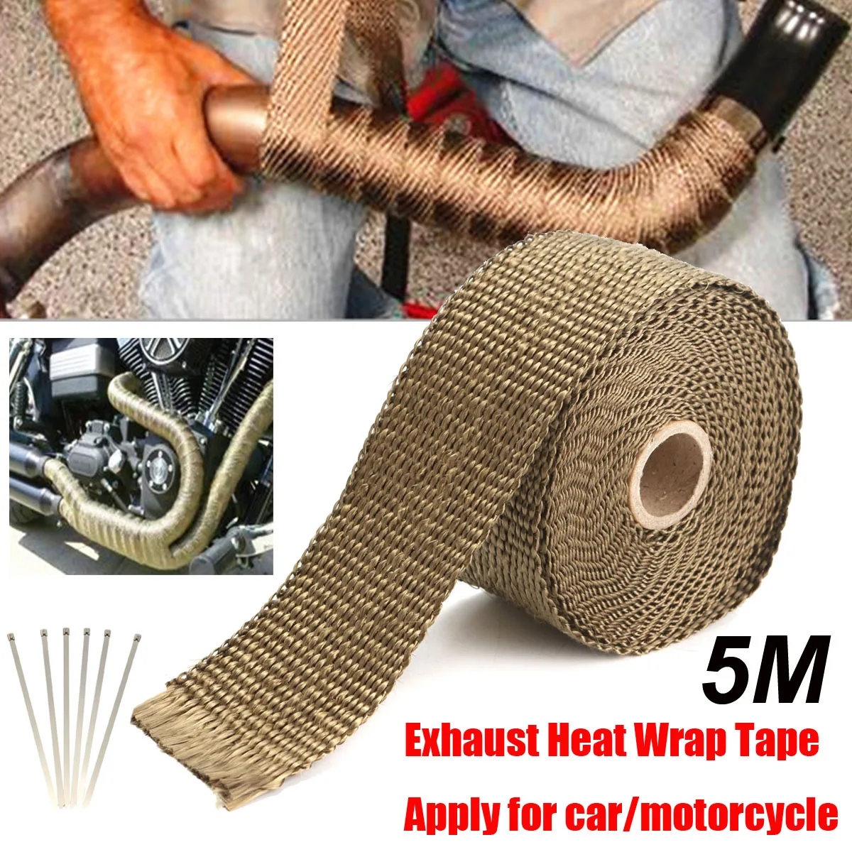New 5.08cm x 1.59 mm x 5m Titanium Exhaust/Header Heat Wrap Downpipe