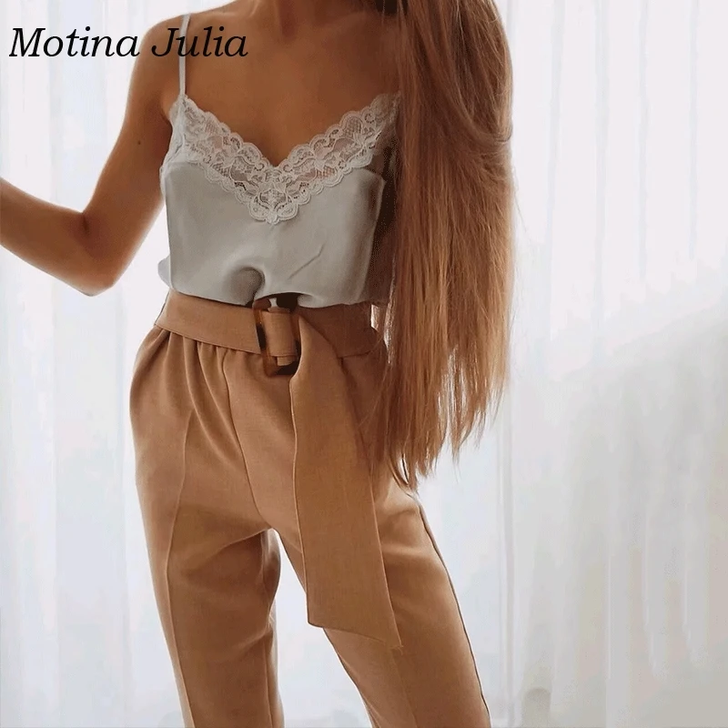 Motina Джулия повседневное прямоугольная пряжка брюки для девочек для женщин Новинка 2019 года ботильоны Длина женские мотобрюки дно уличная