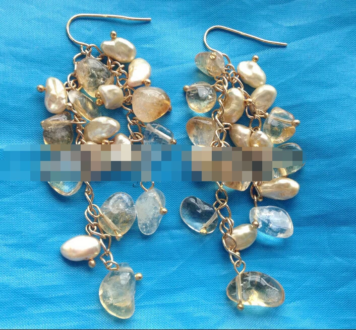 

hot sell new - -hot 09324 champagne Reborn Keshi baroque freshwater pearl + crystal earring