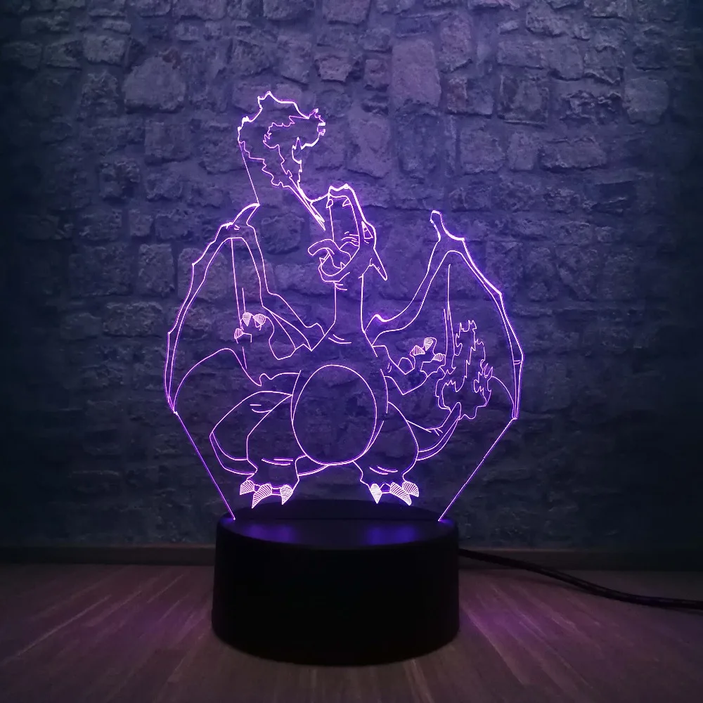 Pokemon Go экшн фигурка 3D RGB лампа Pikachu Fire Dragon Espeon визуальная Иллюзия светодиодный