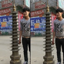 Коллекционные Бронзовый S2161 8" Старый Огромный Китайский храм Медь Вэнь chang тринадцать этажный ступа Пагода башня