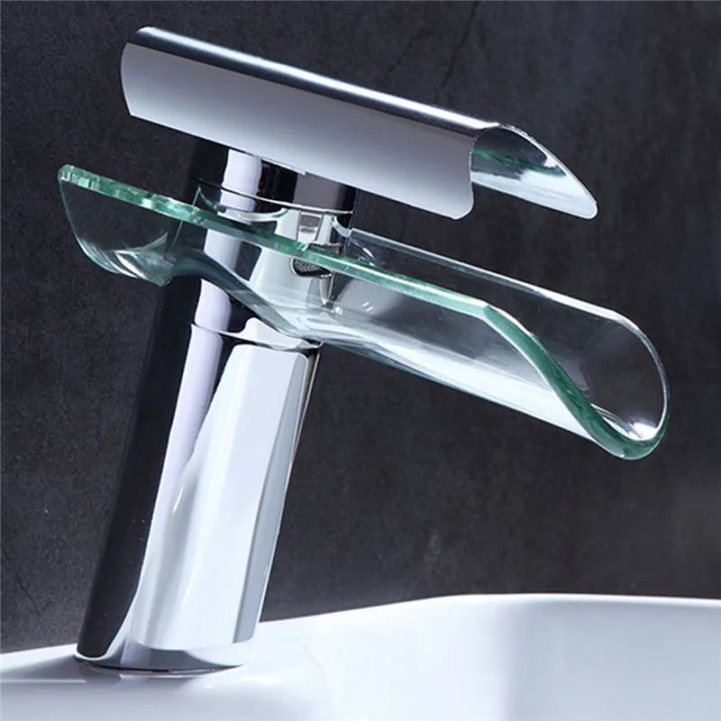 NEW Bathroom Faucet Advanced Modern Glass Waterfall Contemporary Chrome Brass Bathroom Basin Sink Mixer Waterfall Tap