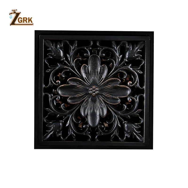 Beste ZGRK Afvoer 10 cm Vierkante Messing Douche Drain Zeef Floor Cover Art Gesneden Balkon Badkamer Bad Accessoires Rooster Afval