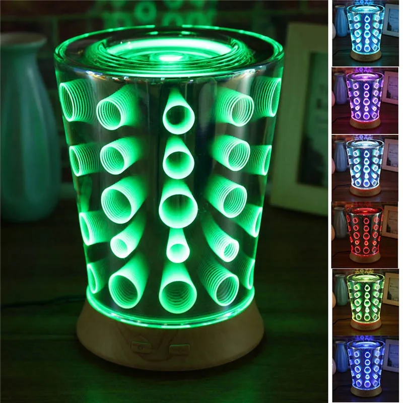 

100ML LED Night Lights Ultrasonic Aromatherapy Essential Oil Diffuser Home Humidifier 3D Effect Ultra-quiet Portable